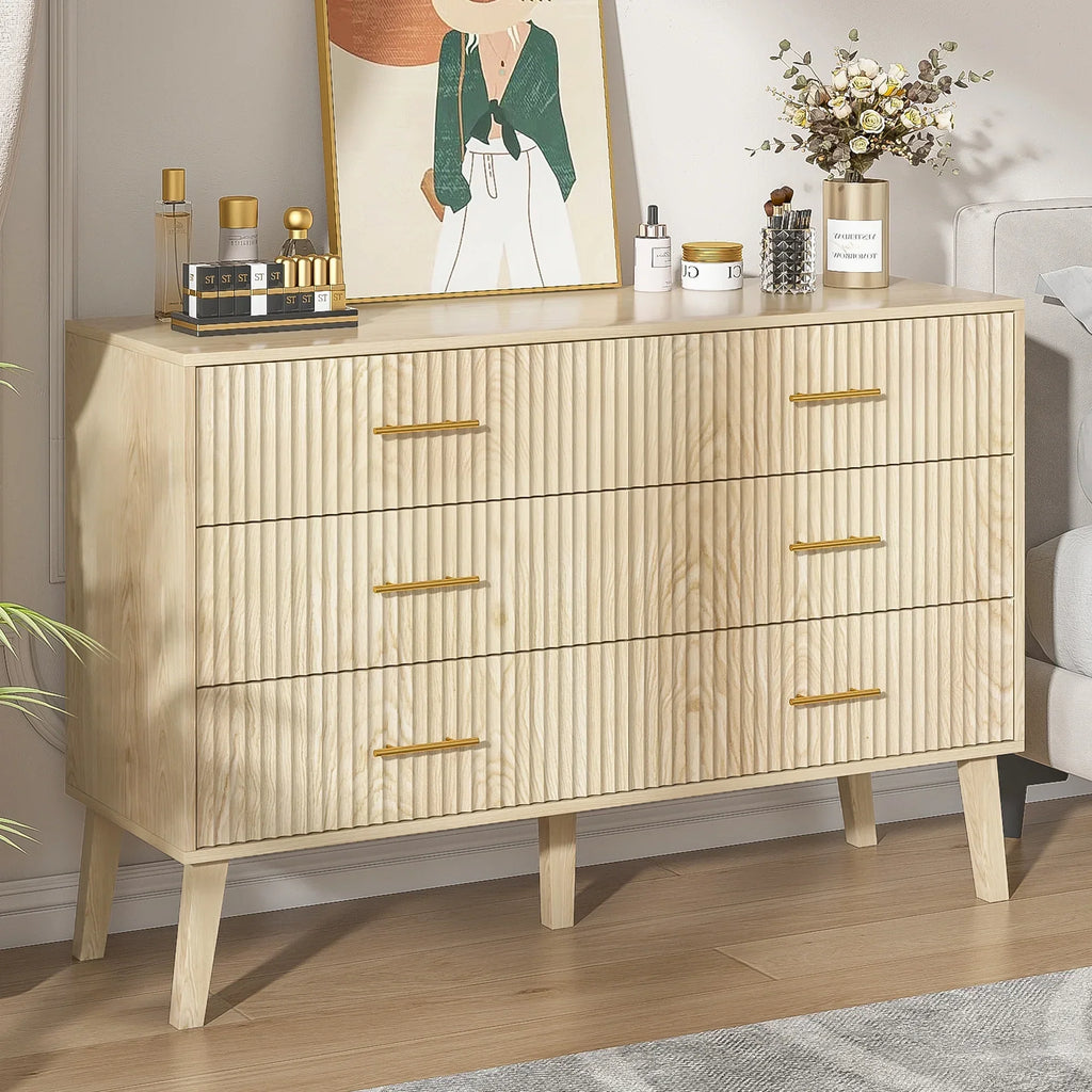 2026 NewFluted 6 Drawers Dresser, Wide Modern Chest of Drawers, 6 Drawer Double Dresser