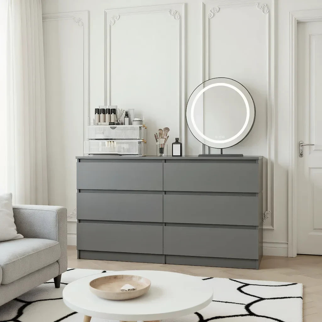 2026 NewKadyn Modern 6 Drawer Dresser Wood Cabinet,Dresser for Bedroom, Kitchen Storage Cabinet with Drawers, Chest of Drawers(Black)