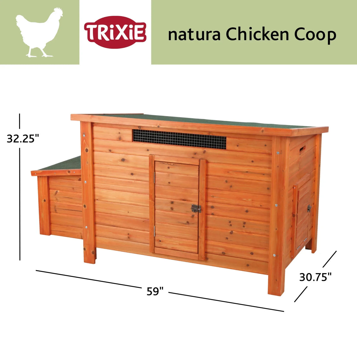 2026 NewTRIXIE Weatherproof Outdoor Wooden Chicken Coop with 2 Nesting Boxes & Run, Brown