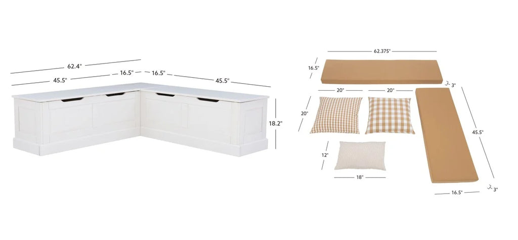 2026 NewLinon Romero Backless Corner Nook with Storage, 5-Piece Cushion Set, Natural/White/Beige