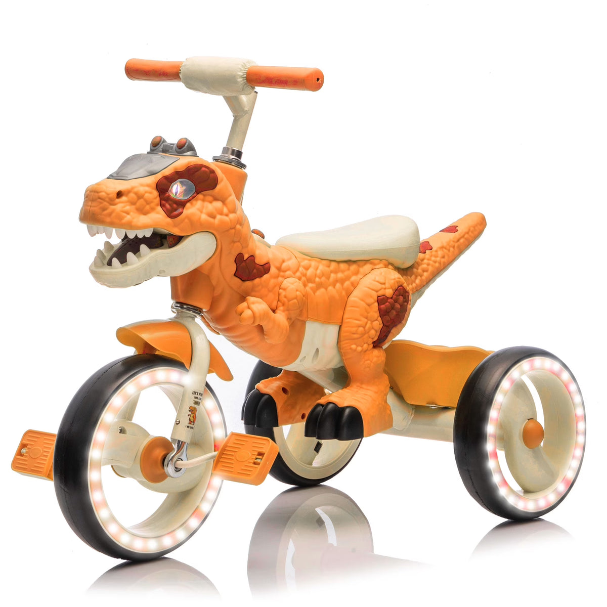 2026 NewXuanlur Kids Ride on Dinosaur Tricycle, Toddlers Kid Trike with Wide Flash Wheels, Anti-Slip Pedals, Rear Basket, Music & LED Lights, Toddler Bike Toys Gift for 3-6 Year Old Boys & Girls (Green)