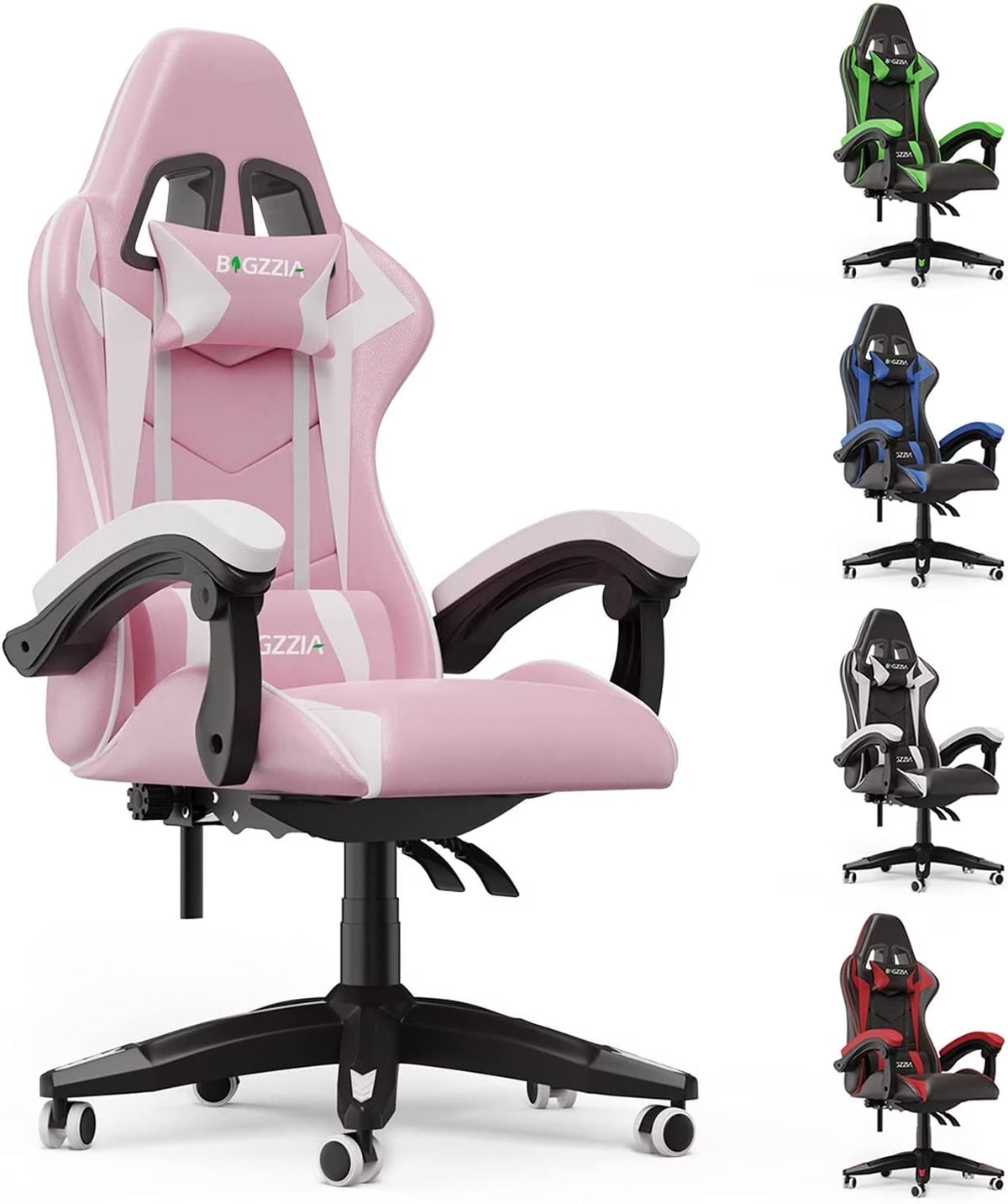 2026 NewBigzzia Gaming Chair Office Chair, Ergonomic Game Chair with Height Adjustable Headrest and Lumbar Support for Adults Teens, Black & White