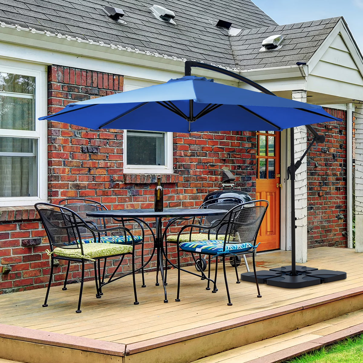 2026 NewJUSTLET 10ft Heavy Duty Patio Hanging Offset Cantilever Patio Umbrella W/ 4-Piece Base Included Included, Beige