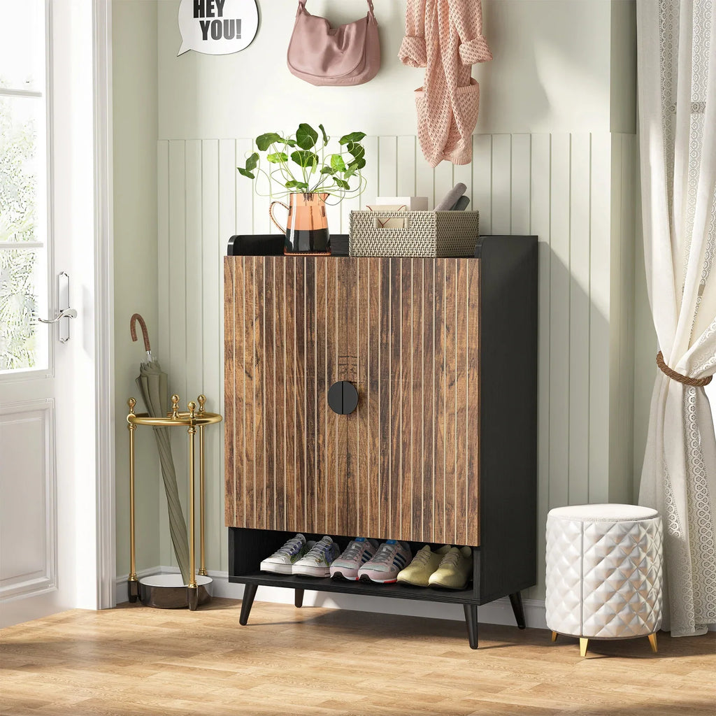 2026 NewTribesigns Shoe Cabinet with Doors, 7-Tier Shoe Storage Cabinet with Adjustable Shelves, Wood Grain Shoes Rack Shoe Organizer