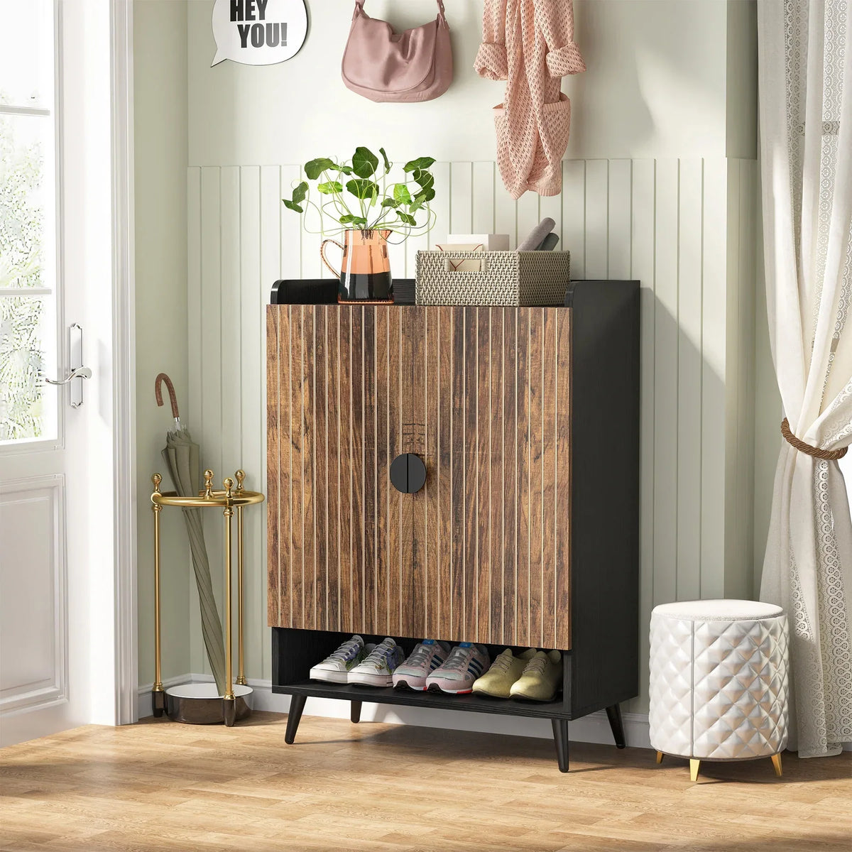 2026 NewTribesigns Shoe Cabinet with Doors, 7-Tier Shoe Storage Cabinet with Adjustable Shelves, Wood Grain Shoes Rack Shoe Organizer