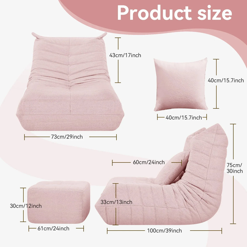 2026 NewVFD Bean Bag Chairs for Adults, Beanbag Chair with Ottoman Lounge Sofa Memory Foam Comfy Reading Chair for Bedroom & Living Room, Lazy Floor Sofa Couch