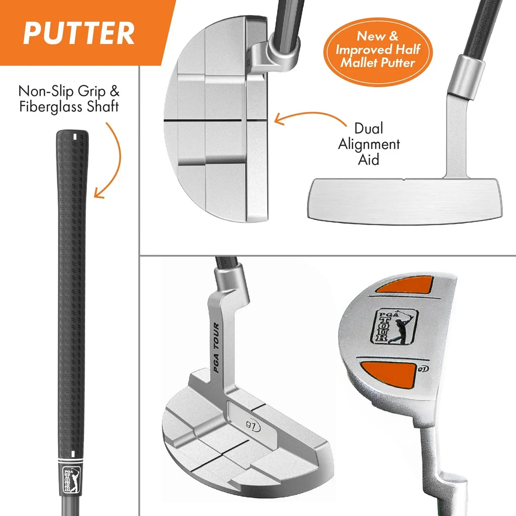 2026 NewPGA Tour Right-Handed 10 Piece Kids Golf Club Stand Bag Set; Player Height 4'8 - 5'2", Ages 8-12