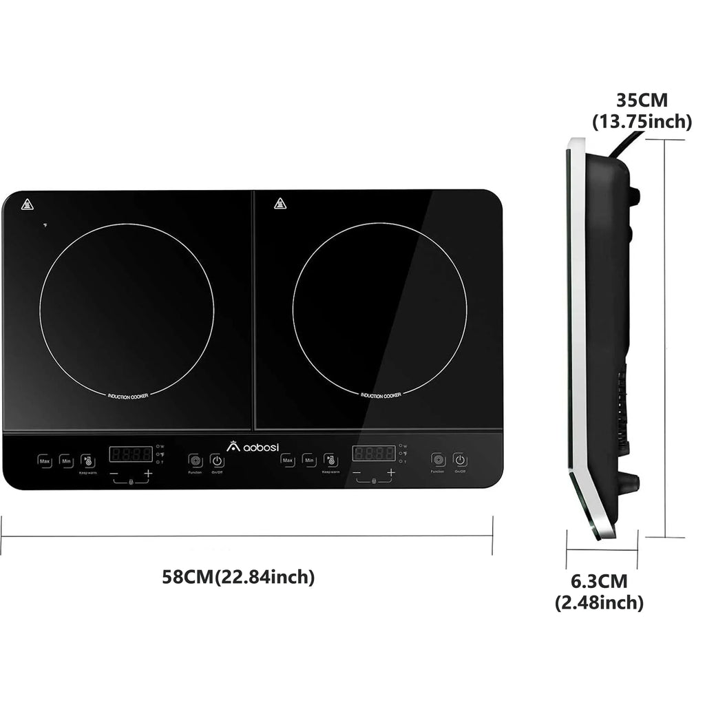 2026 NewAobosi Double Induction Cooktop with 2 Burners, 1800W Electric Stove Cooktop with Sensor Touch, 10 Temperature 9 Power Settings
