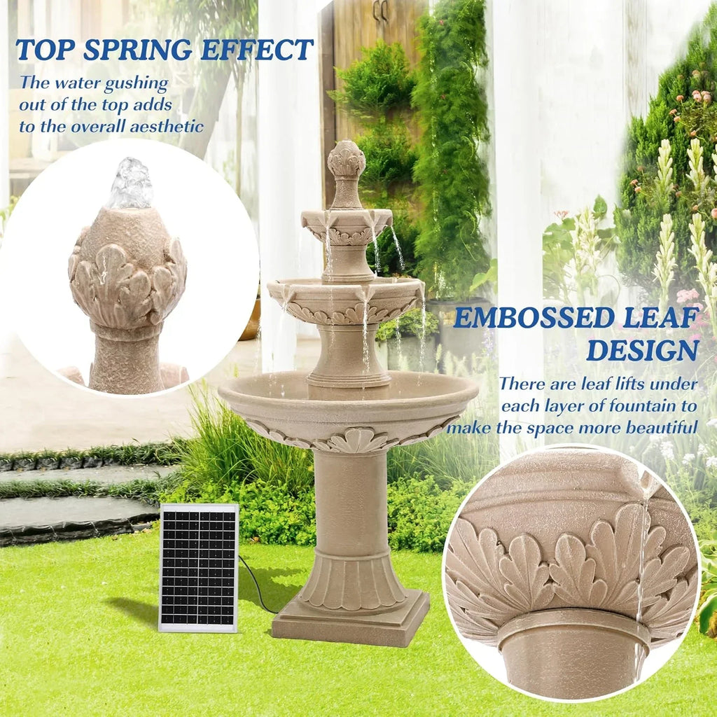 2026 NewMagic Union Italian Solar Water Fountains Outdoor Garden Decor - 48.4''H Fountain and Waterfall, Large Cascading Indoor Floor-Standing Resin Bubbler Fountain Features W/Pump for Patio, Backyard