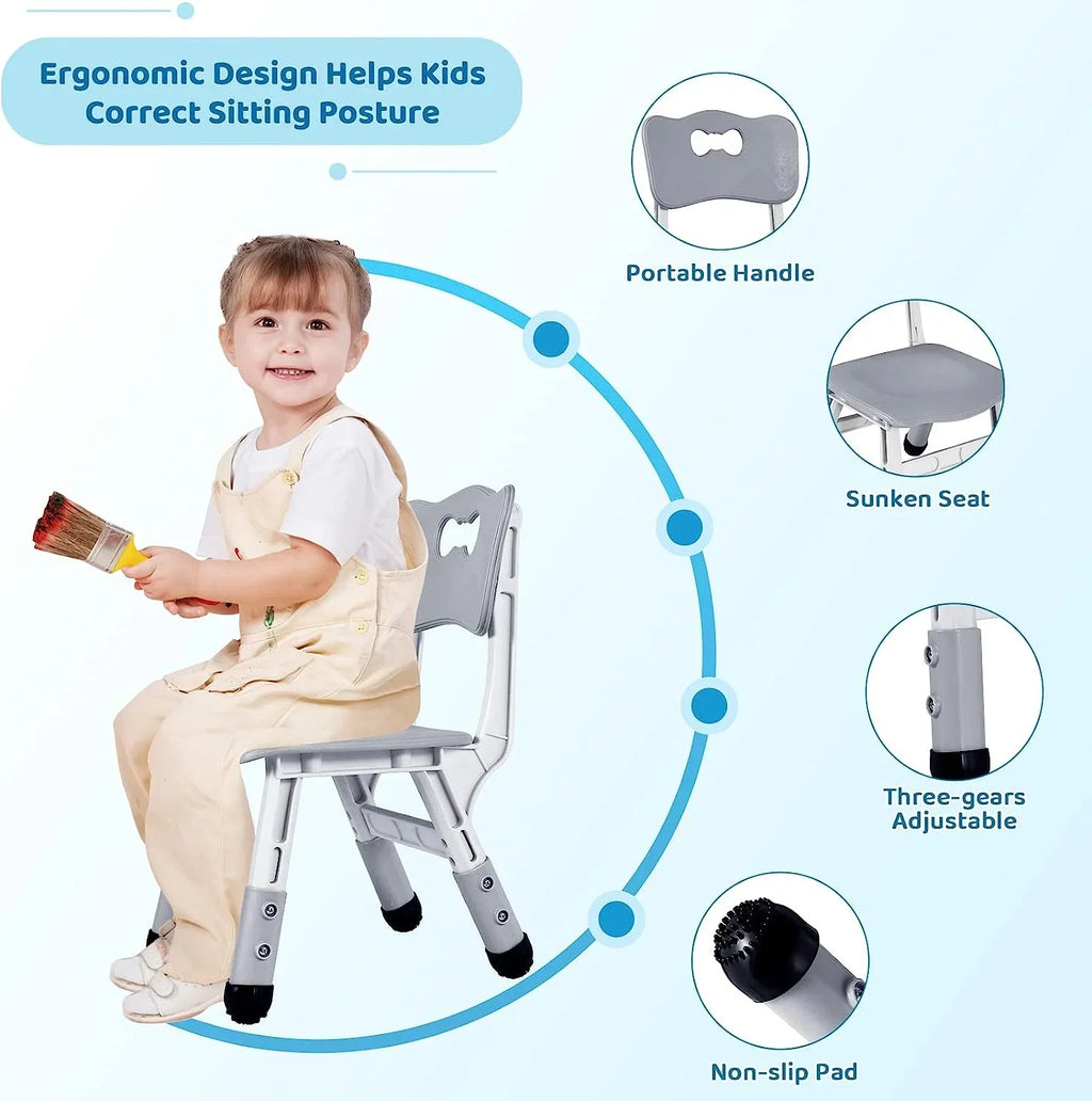 2026 NewLAZY BUDDY Kids Table and 4 Chairs Set, Height Adjustable Toddler Desk with Graffiti Desktop, Kids Activity Table Set for Daycare, Home