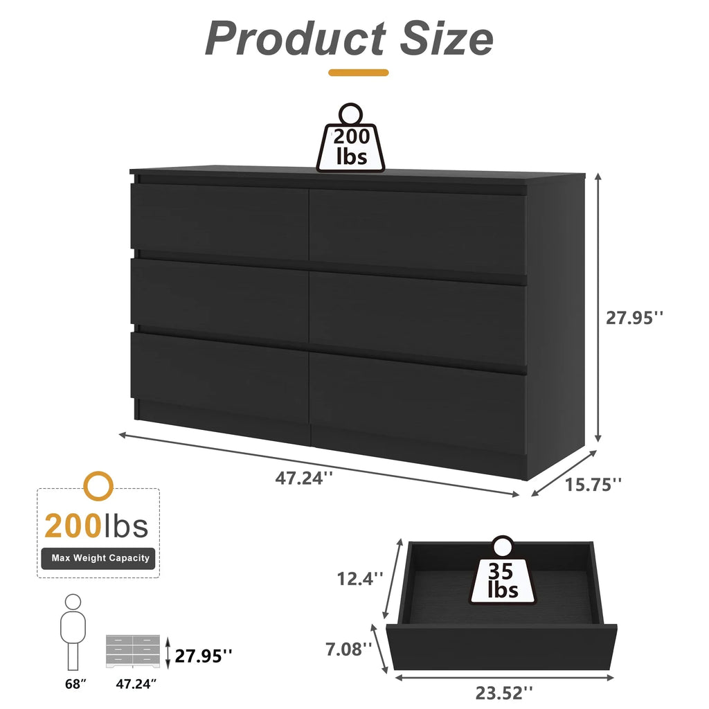 2026 NewResenkos Modern Mid Century 6 Drawer Wide Dressers Chests for Bedroom, Chest of Drawer Organizer Grey