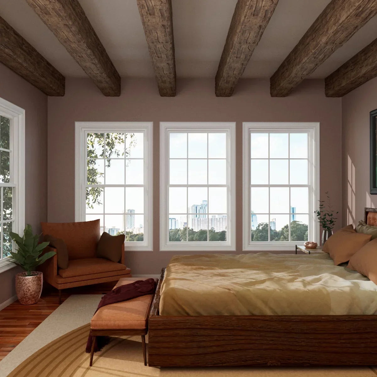 2026 NewEkena Millwork 3 1/2"W x 3 1/2"H x 120"L 3-Sided (U-Beam) Salvaged Timber HeritageTimber Faux Wood Ceiling Beam, Kona Brown