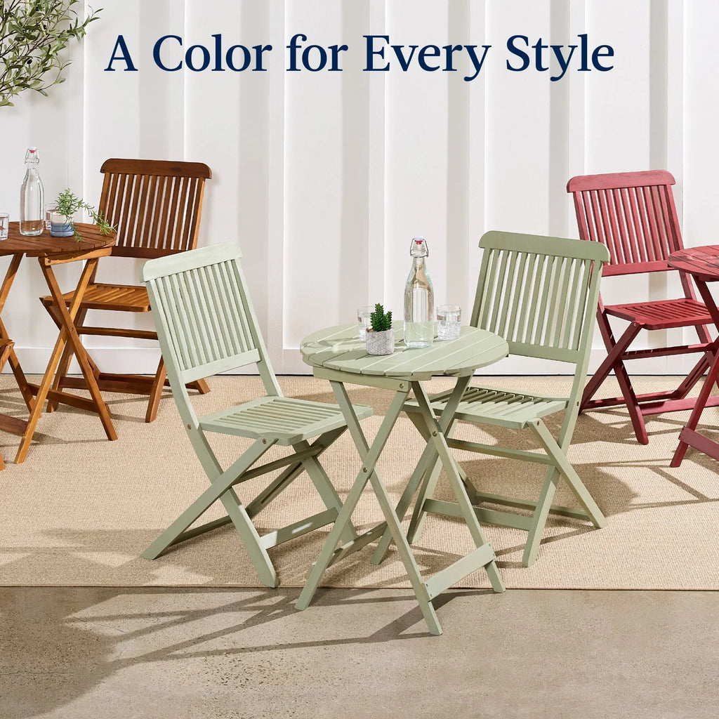 2026 NewBest Choice Products 3-Piece Acacia Wood Bistro Set, Folding Patio Furniture w/ 2 Chairs, Table - Natural