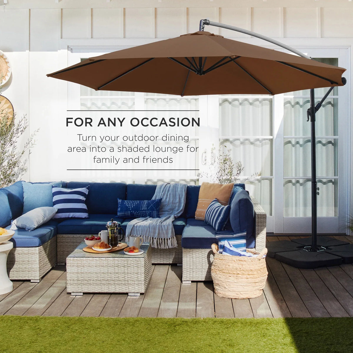 2026 NewBest Choice Products 10ft Offset Hanging Outdoor Market Patio Umbrella w/ Easy Tilt Adjustment - Tan