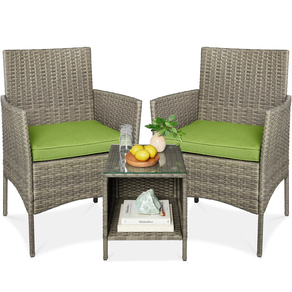 2026 NewBest Choice Products 3-Piece Outdoor Wicker Conversation Patio Bistro Set, w/ 2 Chairs, Table - Gray/Navy