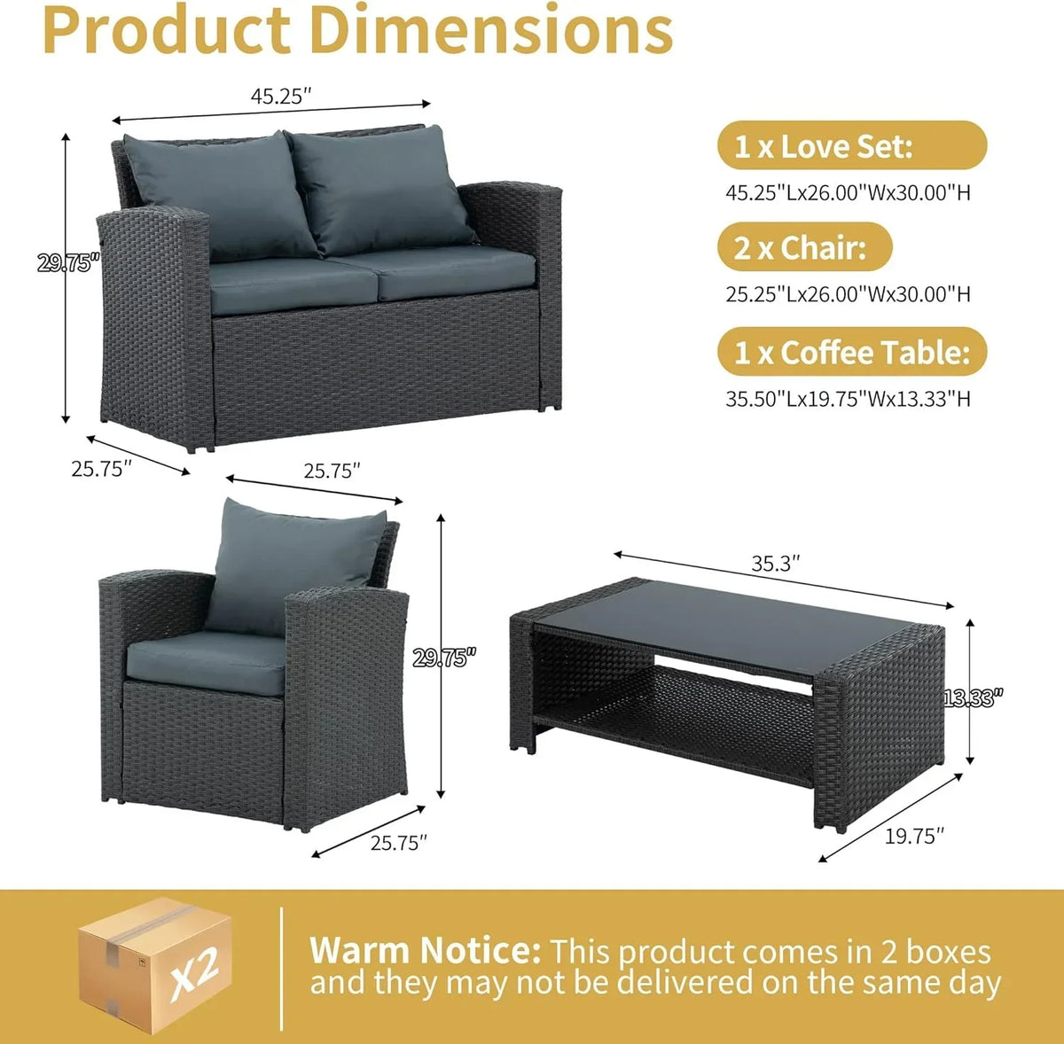 2026 New7 Piece Patio Furniture Sets Outdoor Sectional PE Rattan Outdoor Furniture Patio Conversation Set with Cushions and Glass Coffee Table, for Balcony Lawn and Garden, Gray