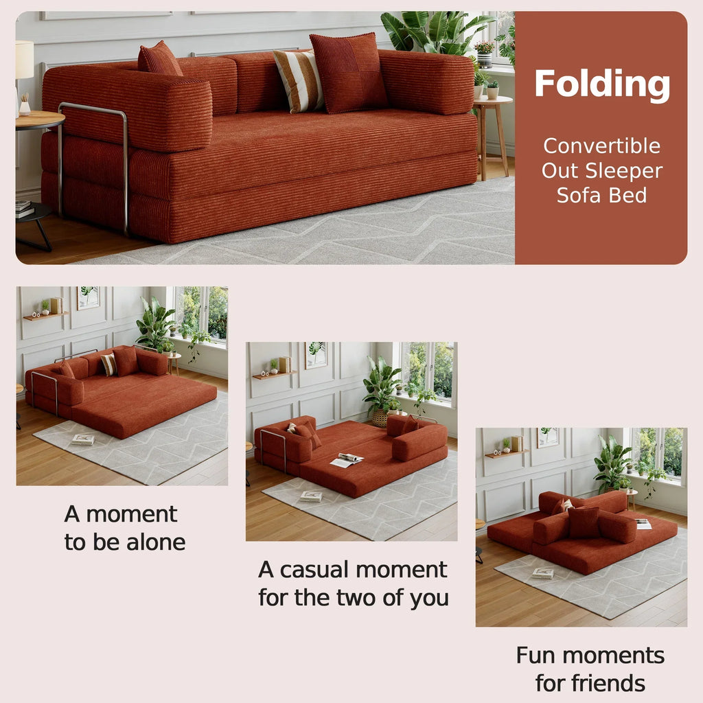 2026 NewConvertible Sleeper Sofa Bed,Compressed Floor Boneless Couch,Modular Modern Corduroy Sofa for Living Room Bedroom -with Fixed-Shape Frame and Support Armrest,Easy Assembly(Green)
