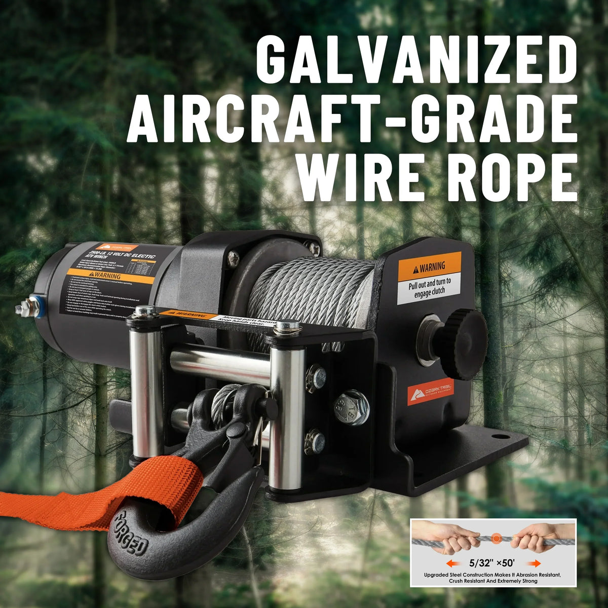 2026 NewOzark Trail 2500 lb 12V DC Electric ATV Winch with 50ft. Steel Rope Mounting Bracket, Black
