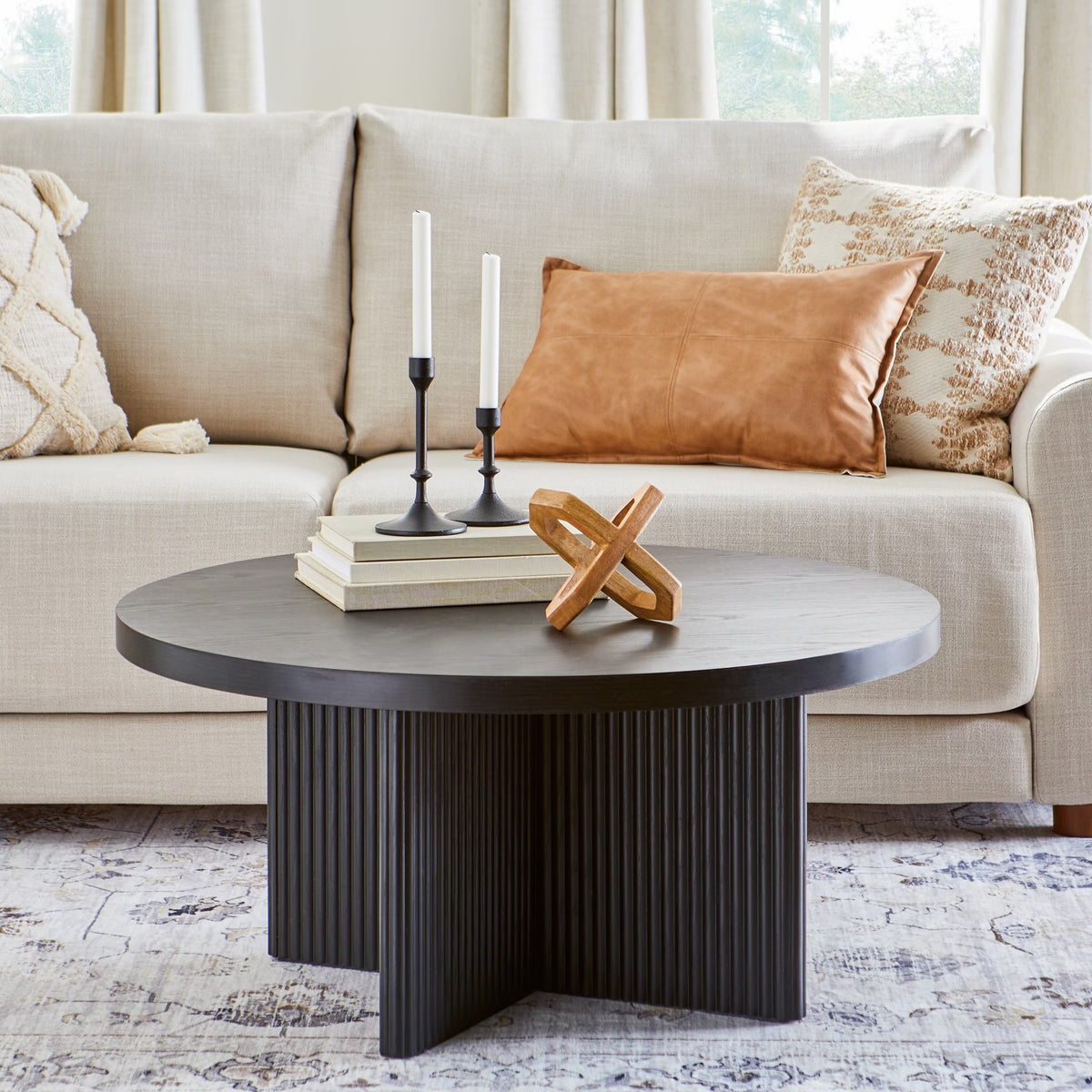 2026 NewBetter Homes & Gardens Lillian Fluted Coffee Table, Natural Pine Finish