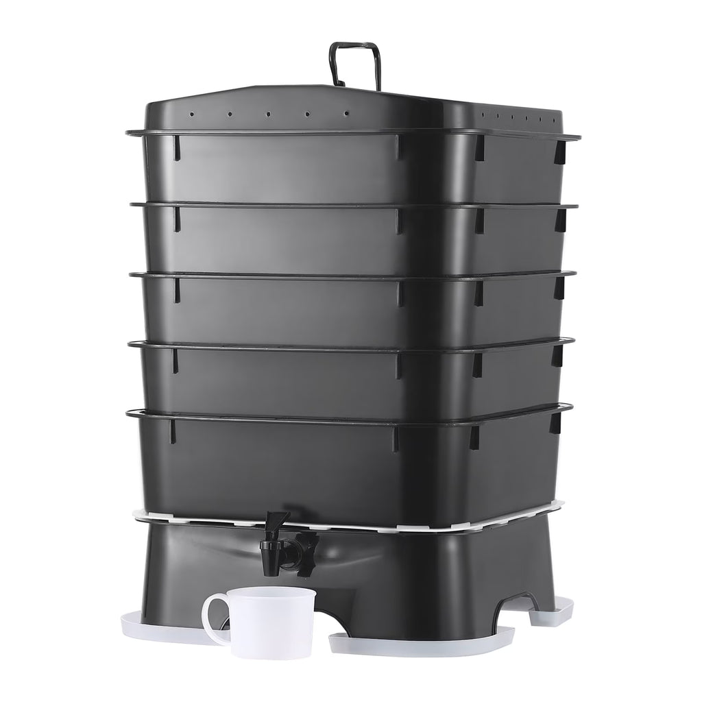2026 NewVEVOR 5-Tray Worm Composter, 50 L Worm Compost Bin Outdoor and Indoor, Sustainable Design Worm Farm Kit, for Recycling Food Waste, Worm Castings, Worm Tea, Vermiculture and Vermicomposting
