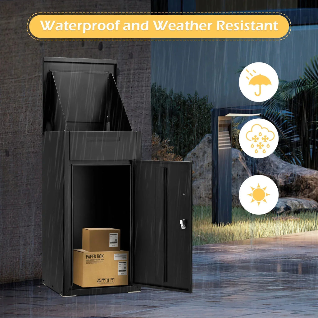 2026 NewAECOJOY Package Delivery Boxes for Outside Parcel Drop Box Outdoor Storage Box Wall Mounted Express Mail Package Delivery Box 17" x 16" x 38.3" Black