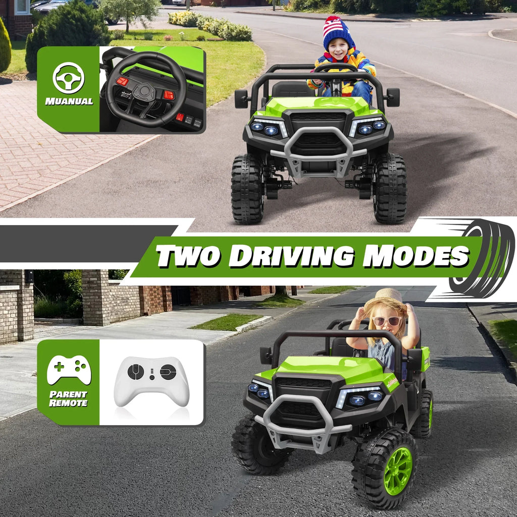 2026 NewJoyracer 4WD 24 Volt Ride on Toys UTV with 2 Seater & Remote Control, Kids Electric Golf Cart w/ 4x200W Power Motors, Tiltable Trailer & Shovel, 4 Wheels Spring Suspension, Bluetooth USB Music, Black