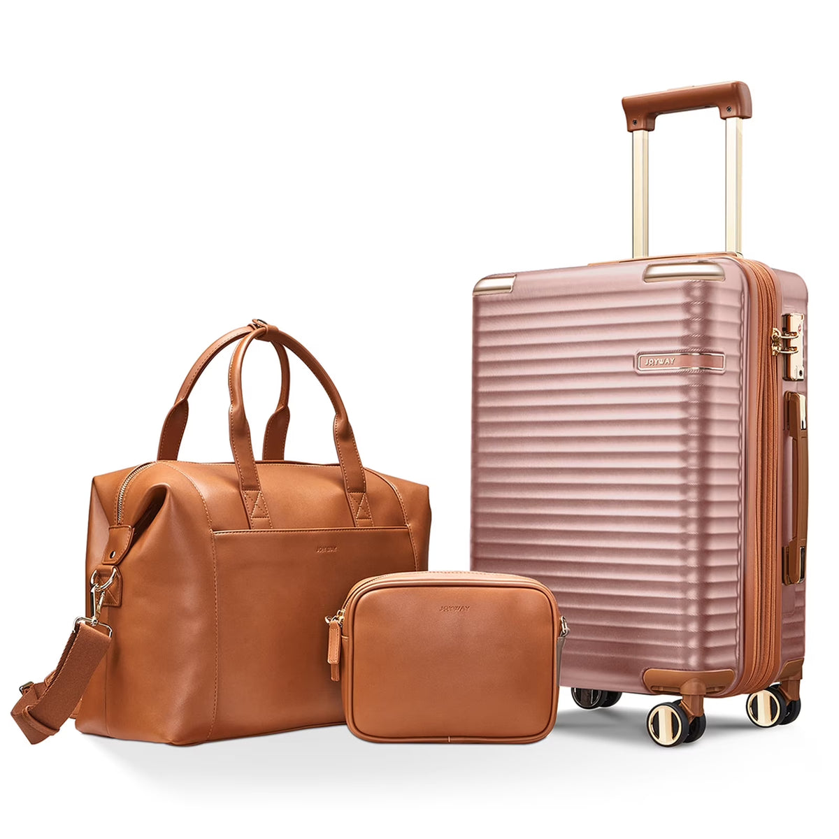 2026 NewJoyway 3-Piece Carry-On Luggage Set with Swivel TSA Lock and Leather Carry Bag
