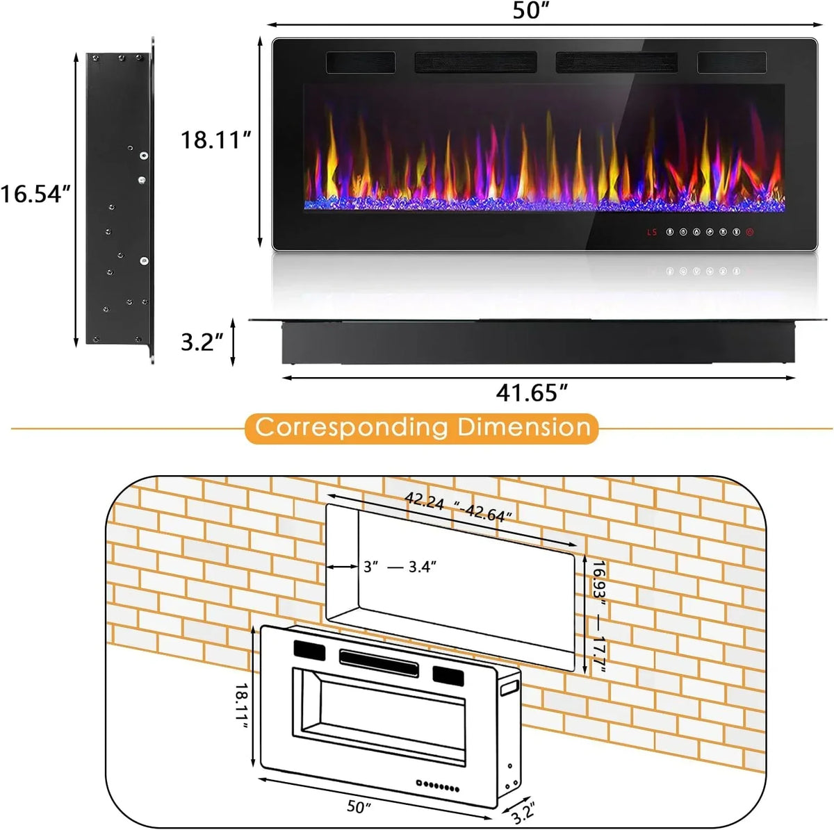 2026 NewVitesse Electric Fireplace 50 in 1500 W