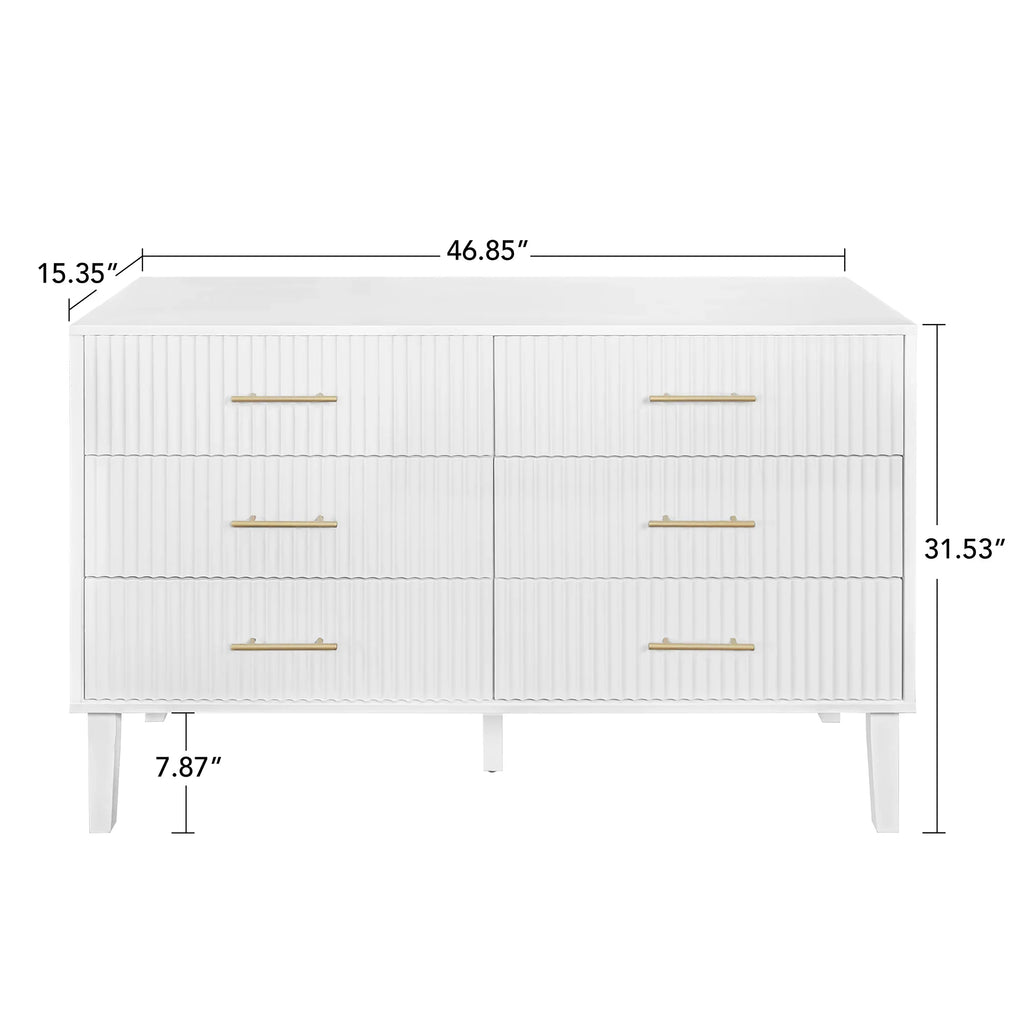 2026 NewFluted 6 Drawers Dresser, Wide Modern Chest of Drawers, 6 Drawer Double Dresser