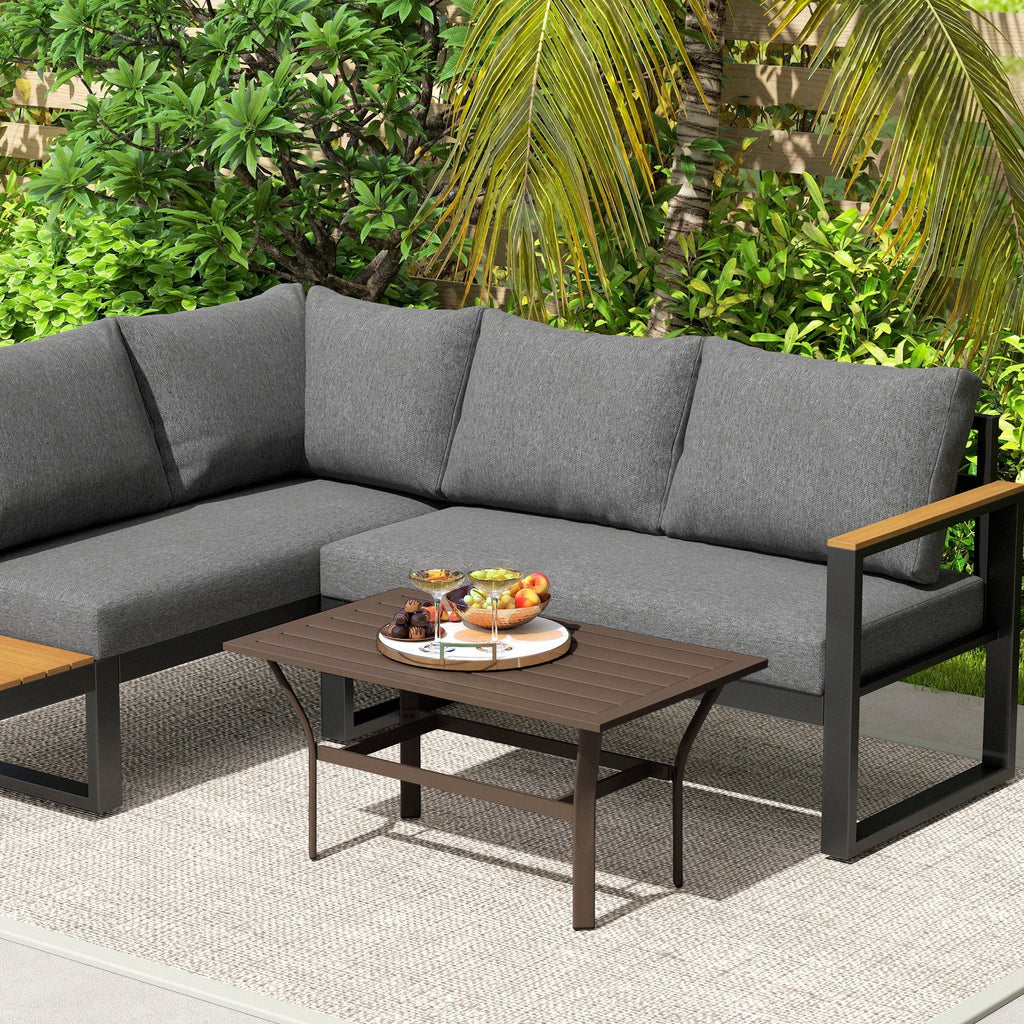 2026 NewOutsunny Outdoor Coffee Table, All-Weather Rectangle Patio Coffee Table with Slatted Tabletop for Outside, Patio, Brown