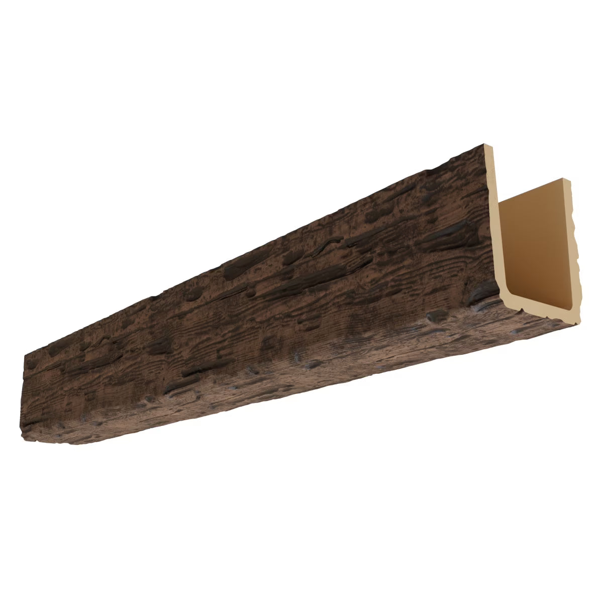 2026 NewEkena Millwork 3 1/2"W x 3 1/2"H x 120"L 3-Sided (U-Beam) Salvaged Timber HeritageTimber Faux Wood Ceiling Beam, Kona Brown