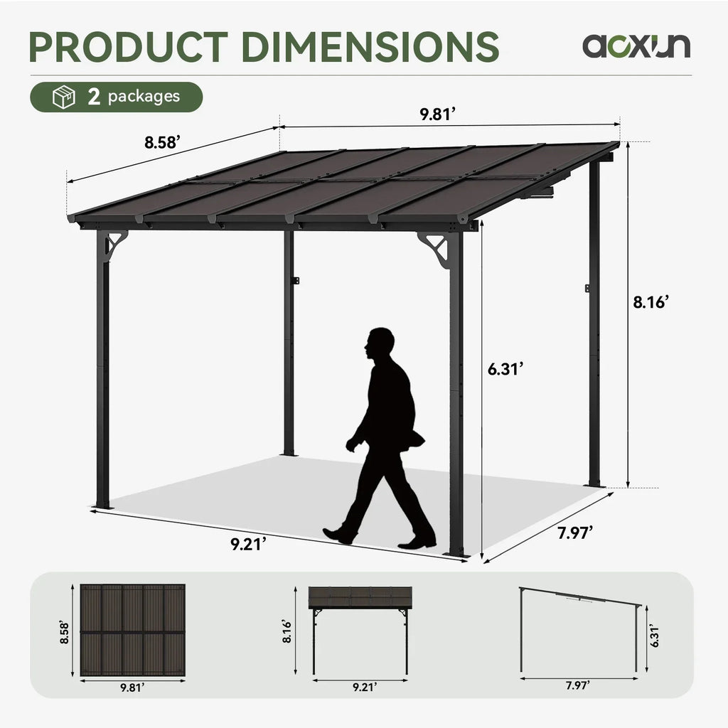 2026 NewAoxun 8' x 5' Gazebo for Patio, Gazebo Pergola with Sloped Roof, Grill Gazebo Large Wall-Mounted Heavy Duty Awnings, for Backyard, Deck, Patio