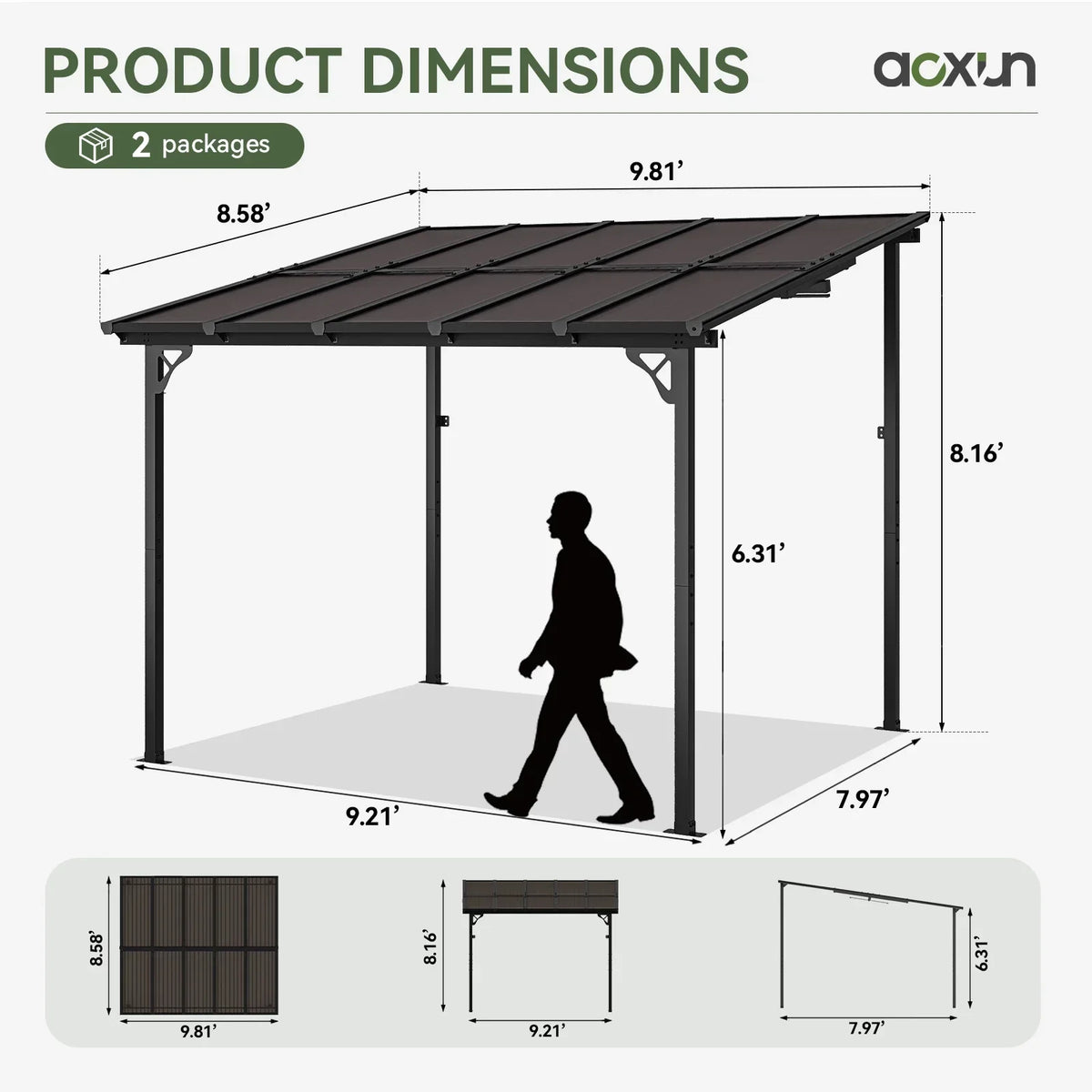 2026 NewAoxun 8' x 5' Gazebo for Patio, Gazebo Pergola with Sloped Roof, Grill Gazebo Large Wall-Mounted Heavy Duty Awnings, for Backyard, Deck, Patio