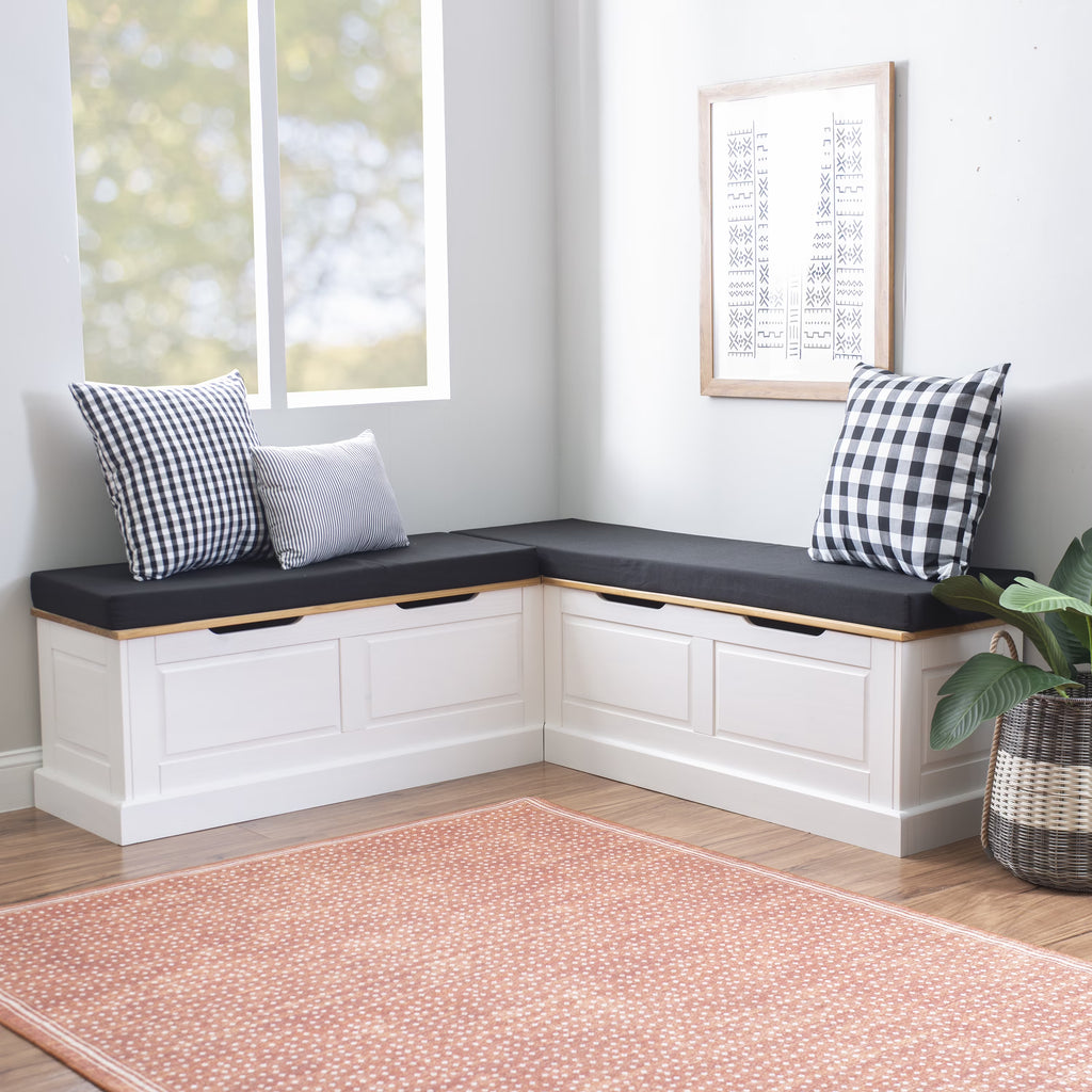 2026 NewLinon Romero Backless Corner Nook with Storage, 5-Piece Cushion Set, Natural/White/Beige