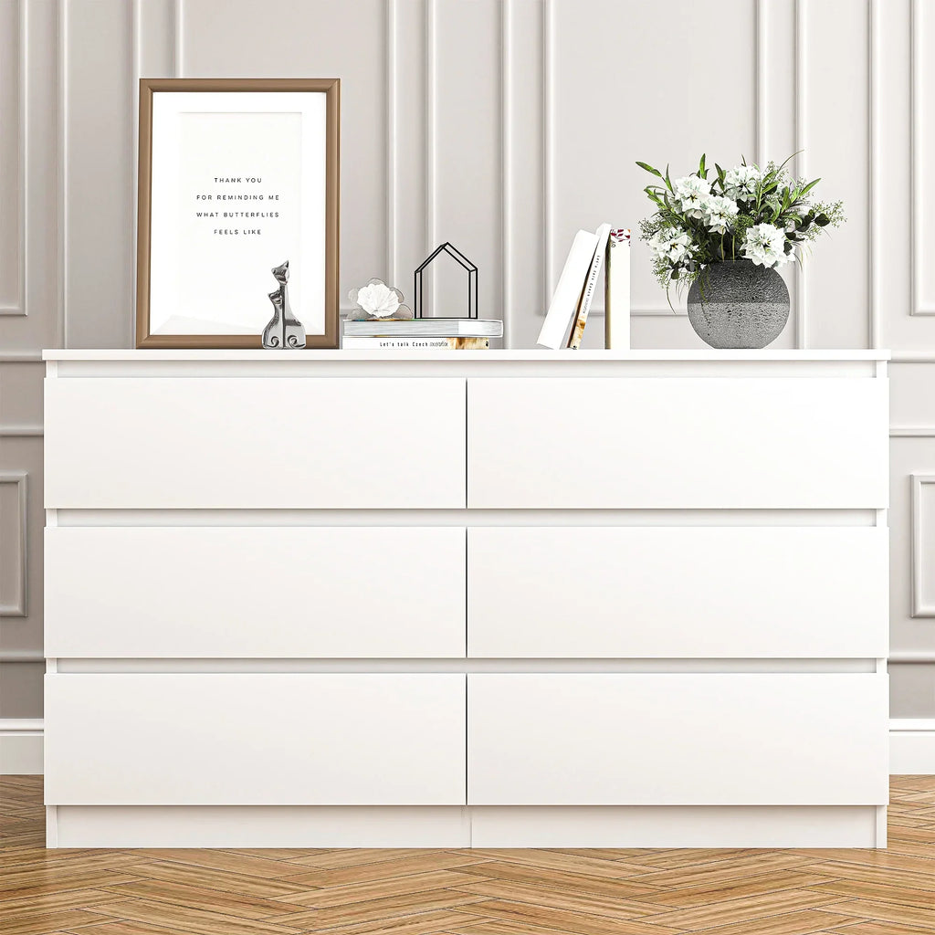 2026 NewResenkos Modern Mid Century 6 Drawer Wide Dressers Chests for Bedroom, Chest of Drawer Organizer Grey