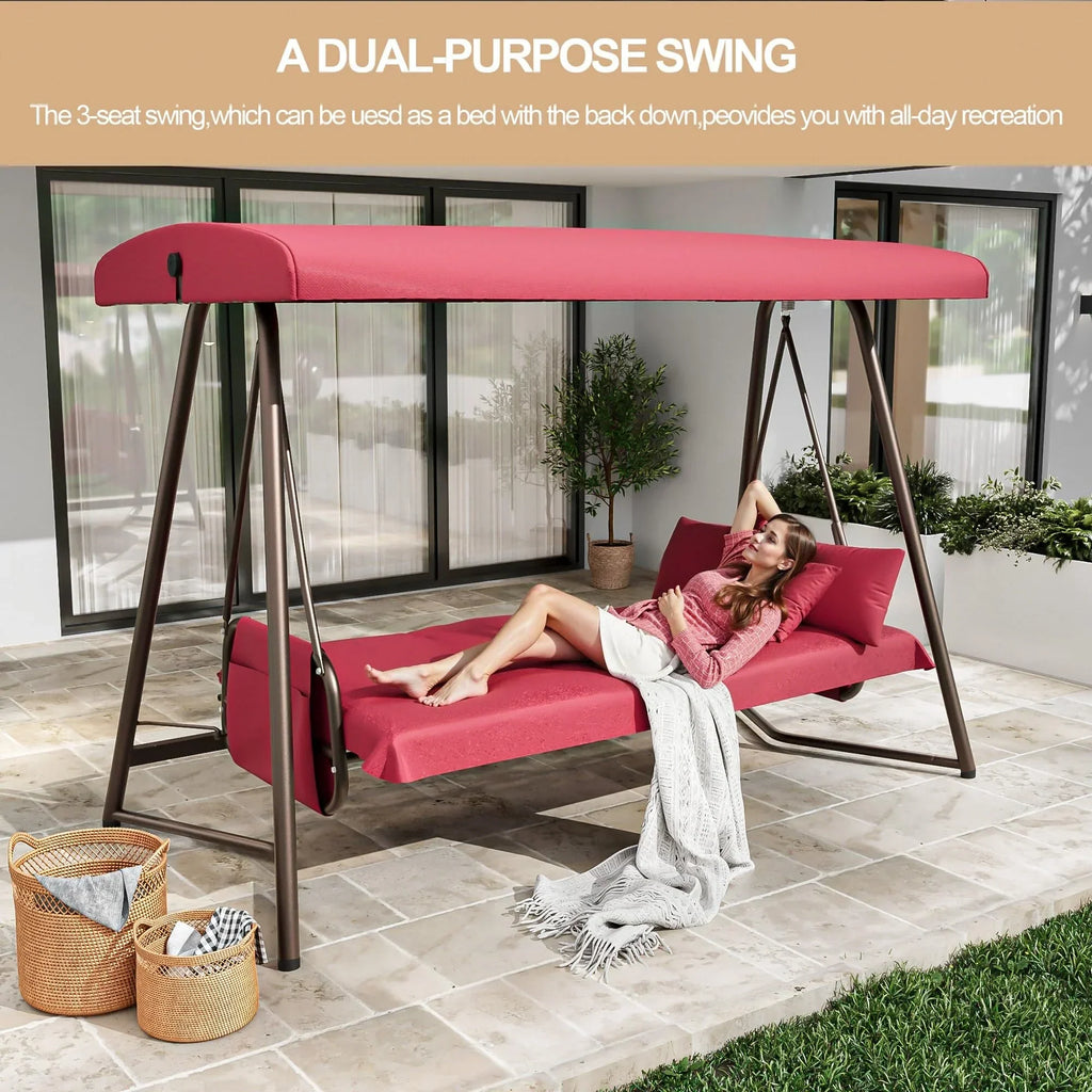 2026 NewTQKVIPI Oversized 4 Person Outdoor Porch Swing with Adjustable Backrest Canopy,2-in-1 Swing Bed 800 lbs Capacity,Patio Swing with Removable Cushions for Yard Garden Poolside Balcony