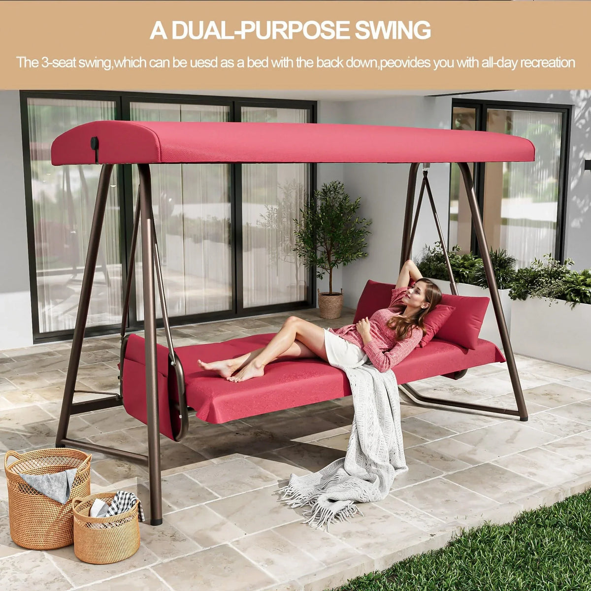 2026 NewTQKVIPI Oversized 4 Person Outdoor Porch Swing with Adjustable Backrest Canopy,2-in-1 Swing Bed 800 lbs Capacity,Patio Swing with Removable Cushions for Yard Garden Poolside Balcony