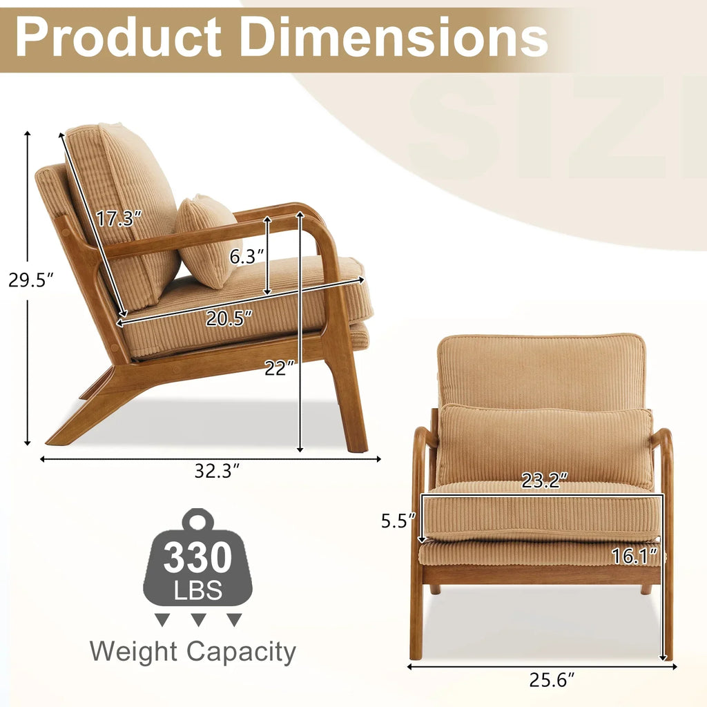 2026 NewKtaxon Accent Chair Corduroy Upholstered Armchair, Reading Club Chair with Pillow and Solid Wood Frame for Living Room Bedroom Furniture Off White