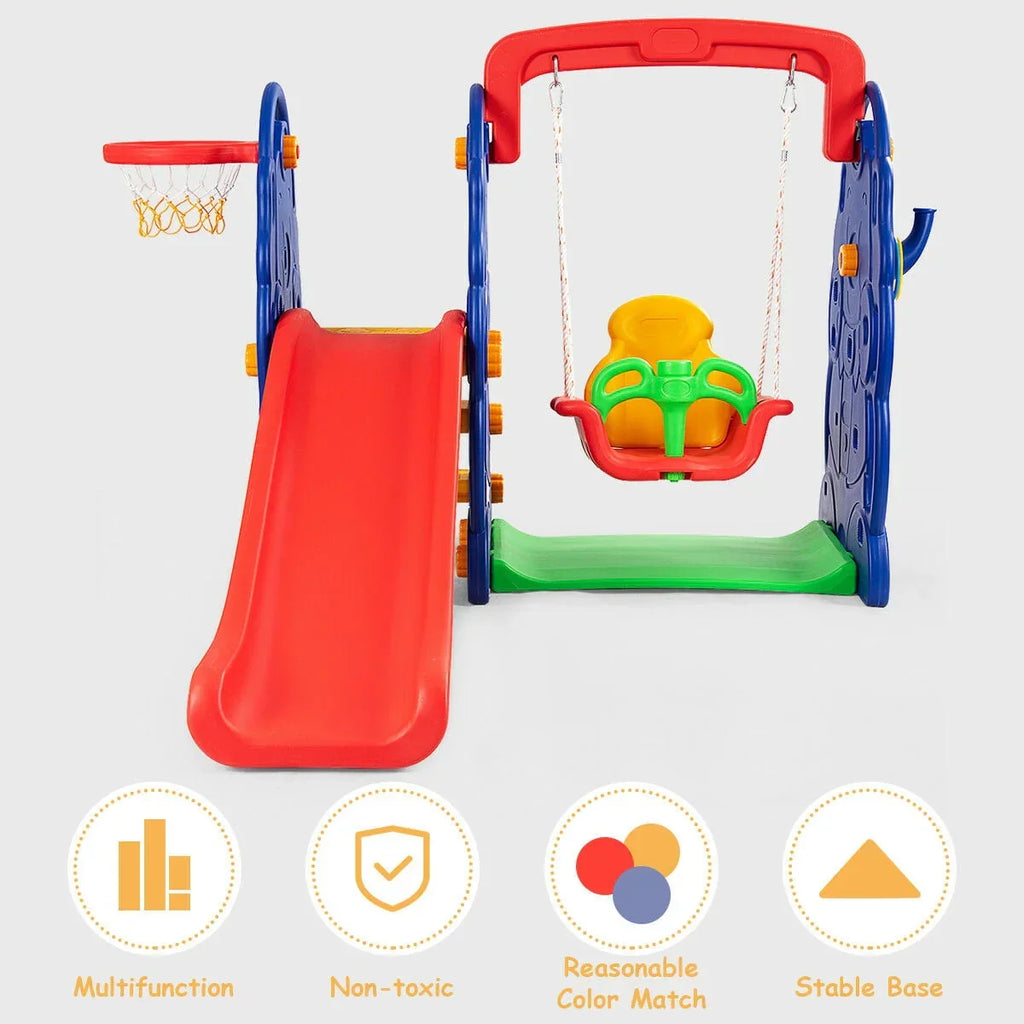 2026 NewCostway 3 in 1 Junior Children Climber Slide Swing Seat Basketball Hoop Playset Backyard