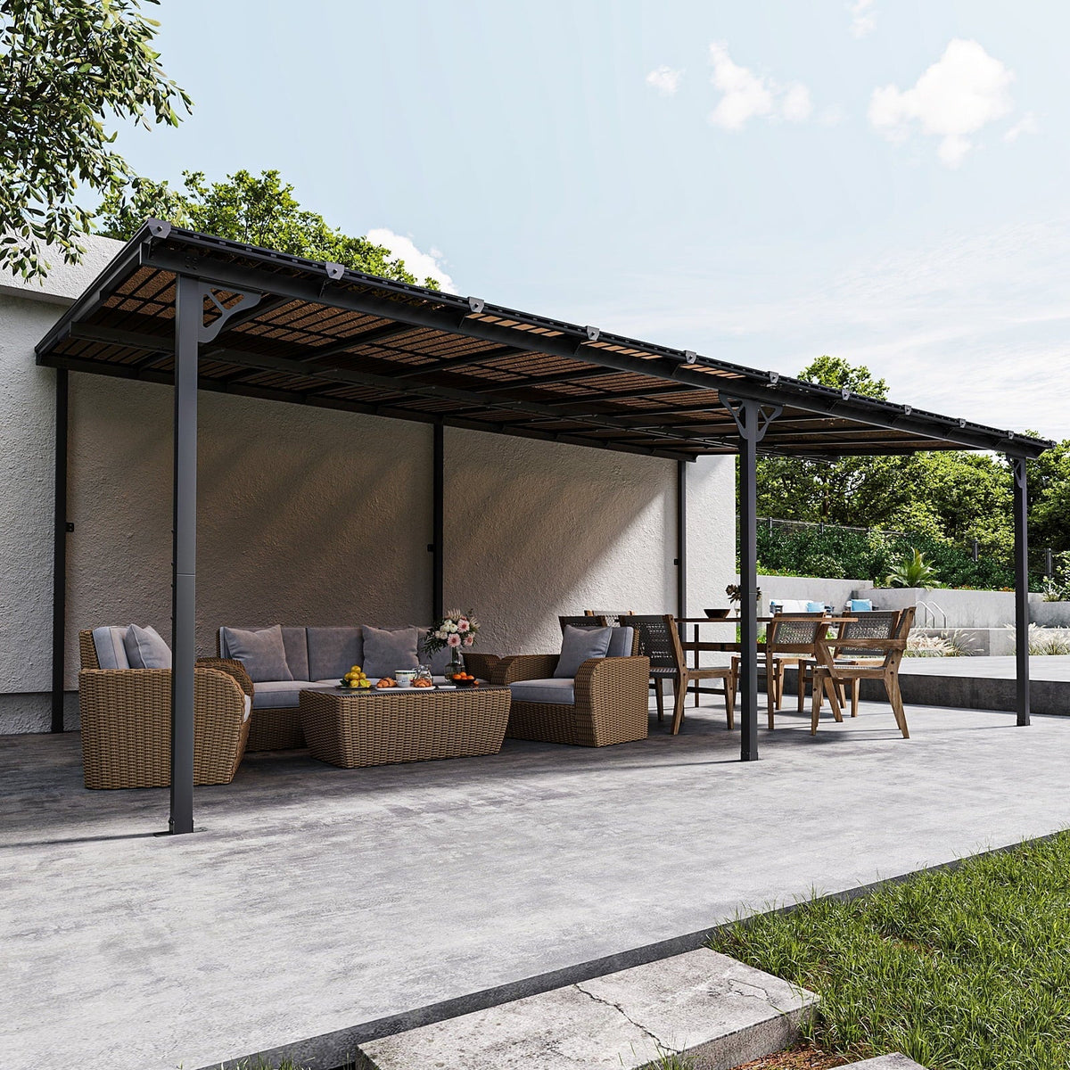 2026 NewAoxun 8' x 5' Gazebo for Patio, Gazebo Pergola with Sloped Roof, Grill Gazebo Large Wall-Mounted Heavy Duty Awnings, for Backyard, Deck, Patio
