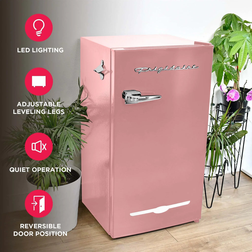 2026 NewFrigidaire EFR376-C-PINK 3.2-Cu.-Ft. 65-Watt Retro Bar Fridge with Side Bottle Opener (Pink)
