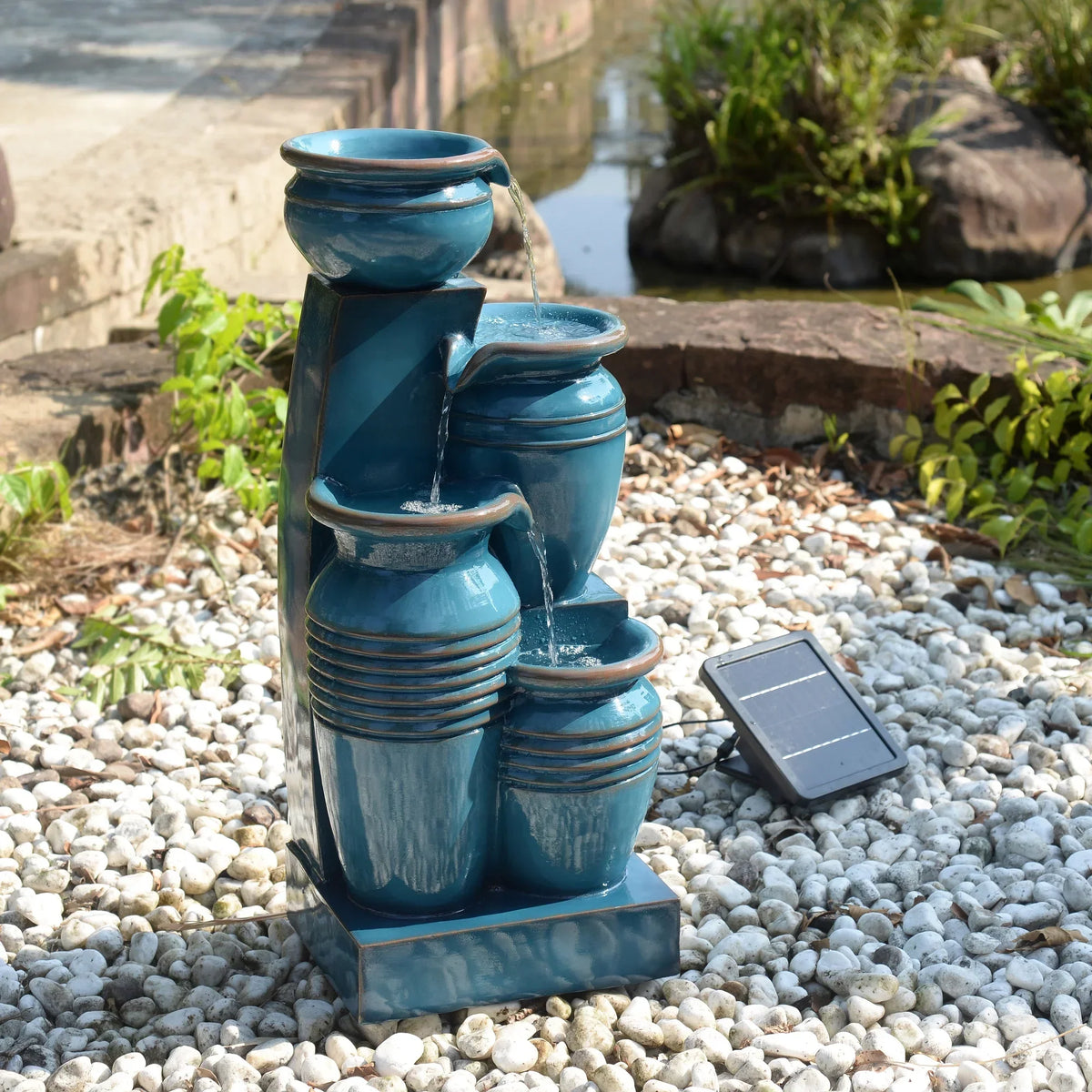 2026 NewTeamson Home 28.74" Solar Water Fountain with LED Lights, Navy