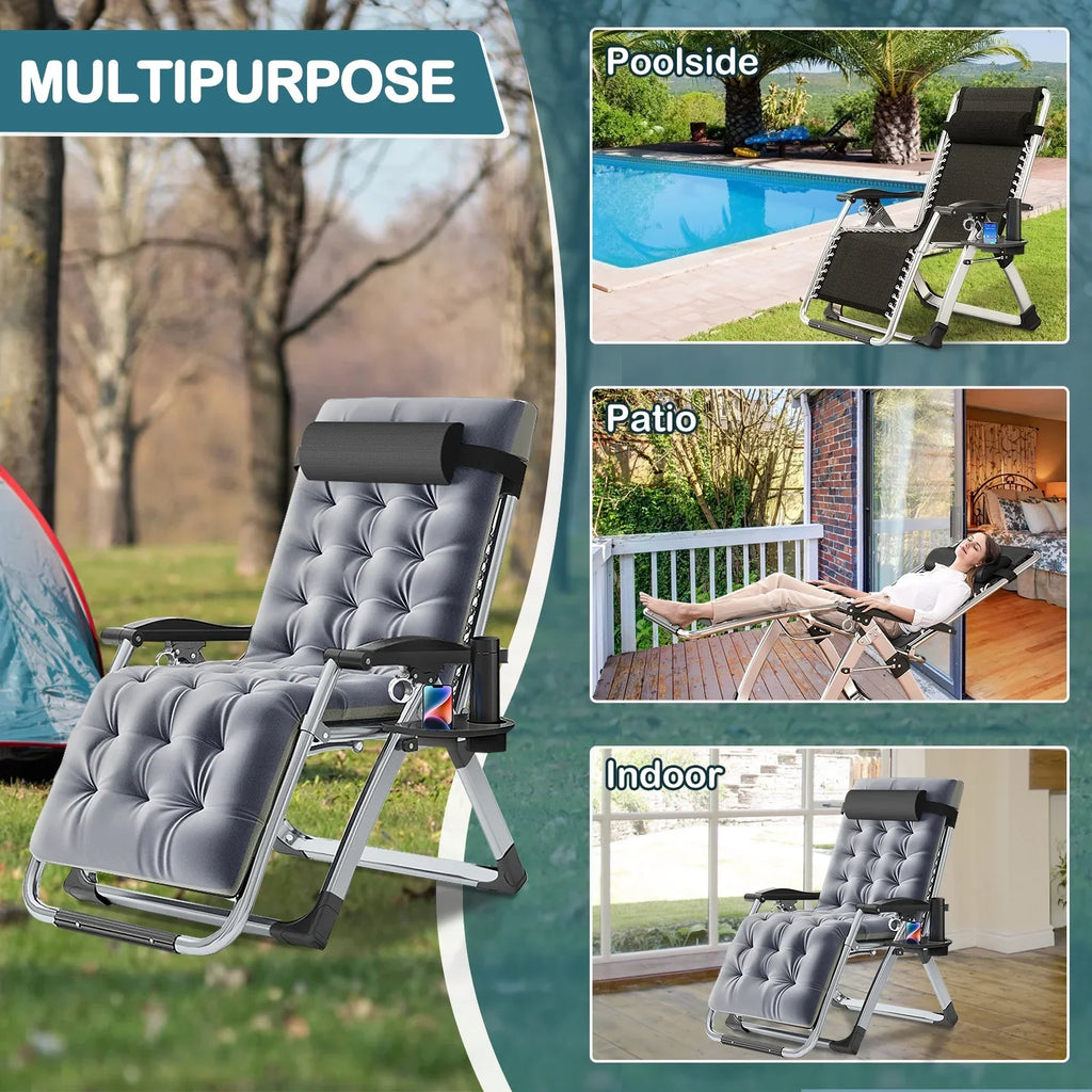 2026 NewNAIZEA 2 Pack Zero Gravity Chair, Foldable Portable Lawn Recliner with Cushion, Headrest, Cup Holder, Black