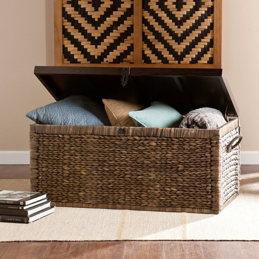 2026 NewSamford Water Hyacinth Storage Trunk, Blackwashed with Espresso