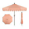 2026 NewJONATHAN Y Tracy 9 ft. Market Patio Umbrella, Classic Mid-Century Scalloped Fringe, with Auto-Tilt Crank, Wind Vent and UV Protection, Coral Pink/White, Dark Brown Pole