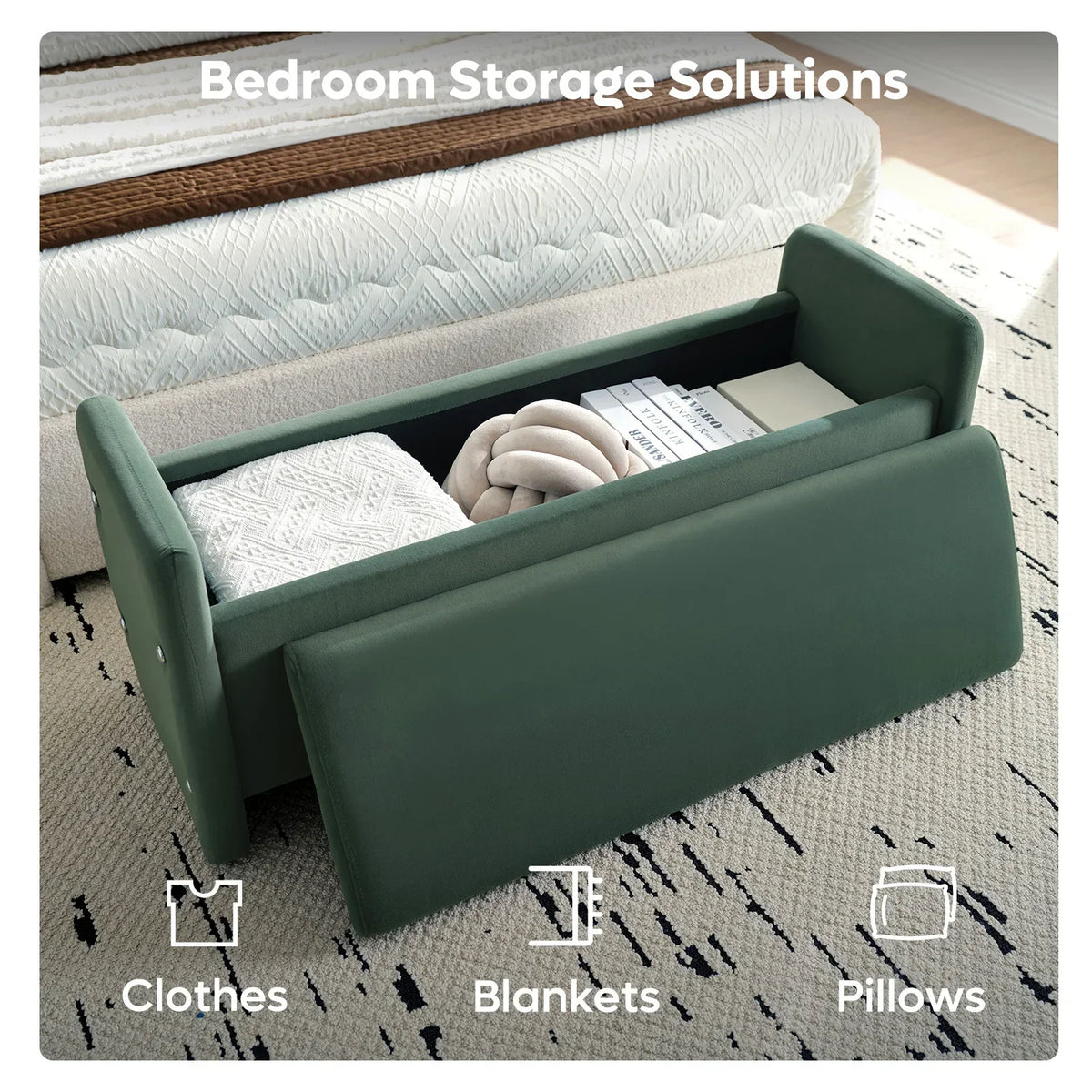 2026 NewPinmoco 44" Storage Ottoman Bench, Upholstered Entryway Bench with Storage End of Bed Bench for Bedroom& Living Room, Corduroy Gray