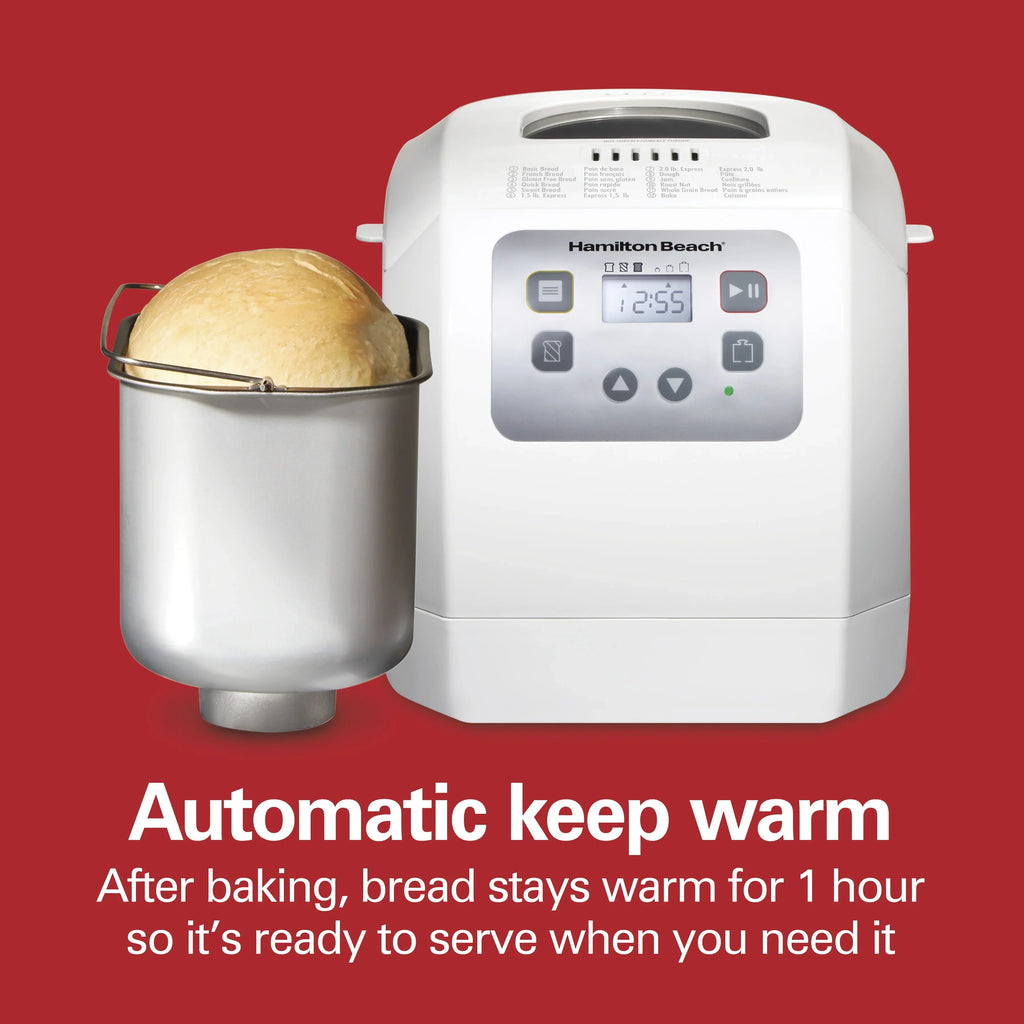 2026 NewHamilton Beach 2 lb Bread Maker Machine with 12 Settings Plus Gluten Free, White