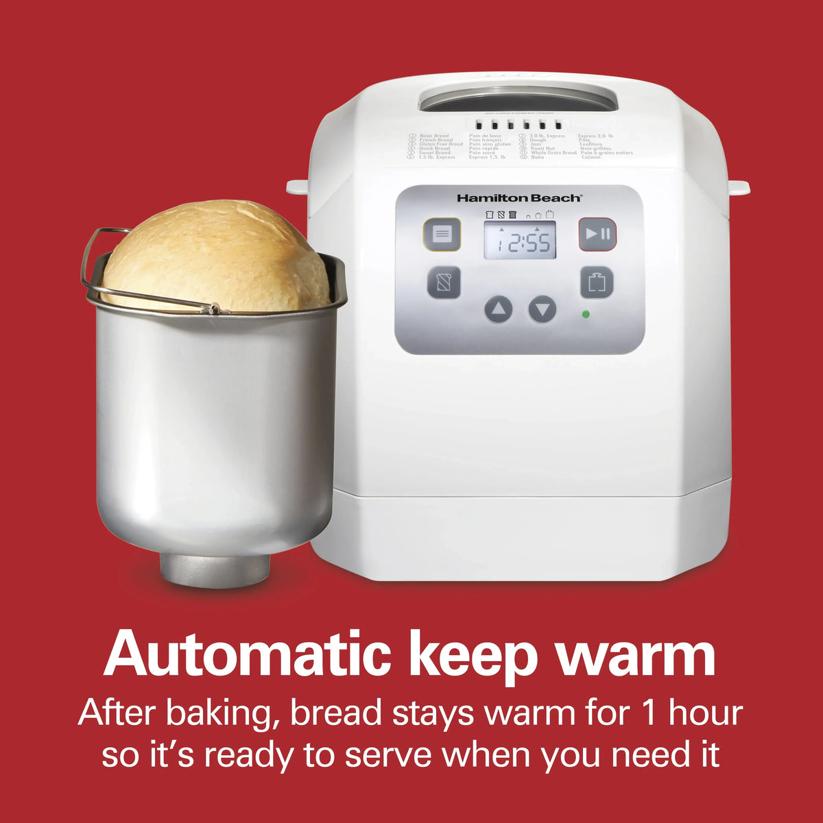 2026 NewHamilton Beach 2 lb Bread Maker Machine with 12 Settings Plus Gluten Free, White