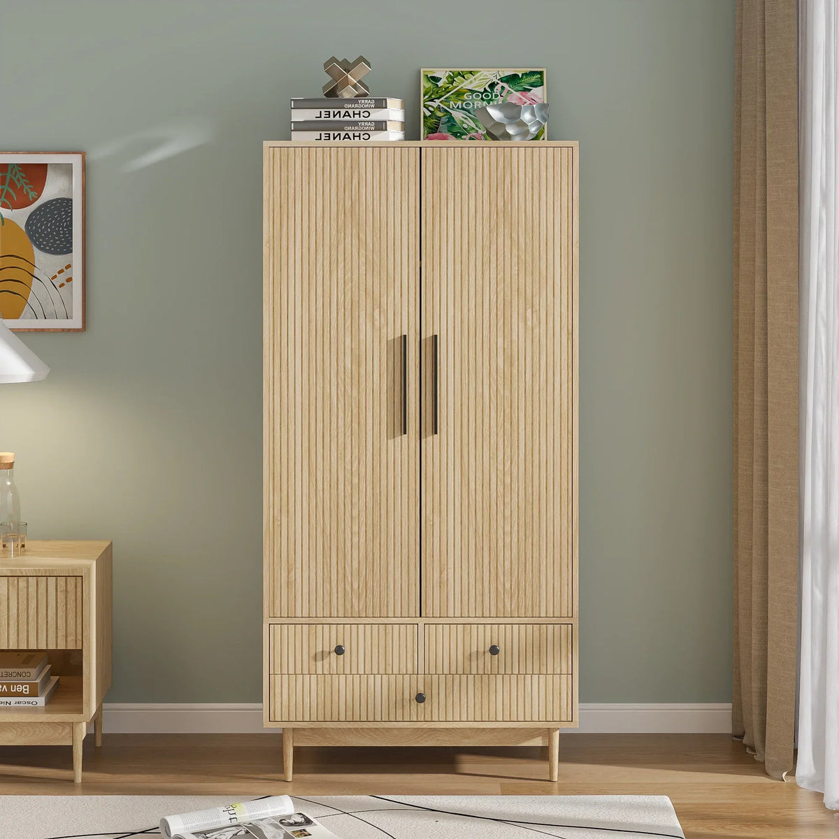 2026 NewArmoire Wardrobe Closet with 2 Doors, Wardrobe Cabinet with Hanging Rod and Drawers, Wooden Closet for Bedroom, White