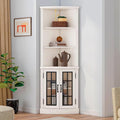 2026 NewMerluxy Curved Corner Cabinet, 65" Wood Bookcase with 3 Shelves, Distressed White